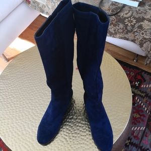 Cobalt Suede and Spandex Knee High Boots